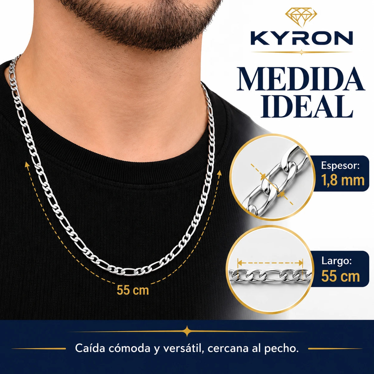 Cadena Fígaro de Acero Inoxidable 1,8 mm 55 cm