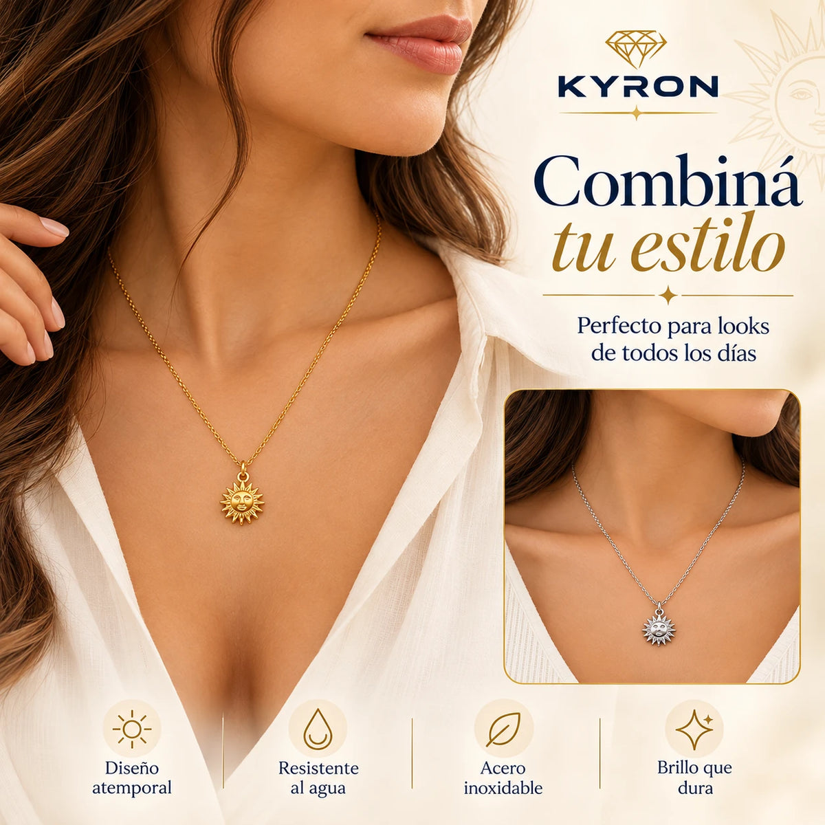 Collar Dije Sol de Acero Inoxidable