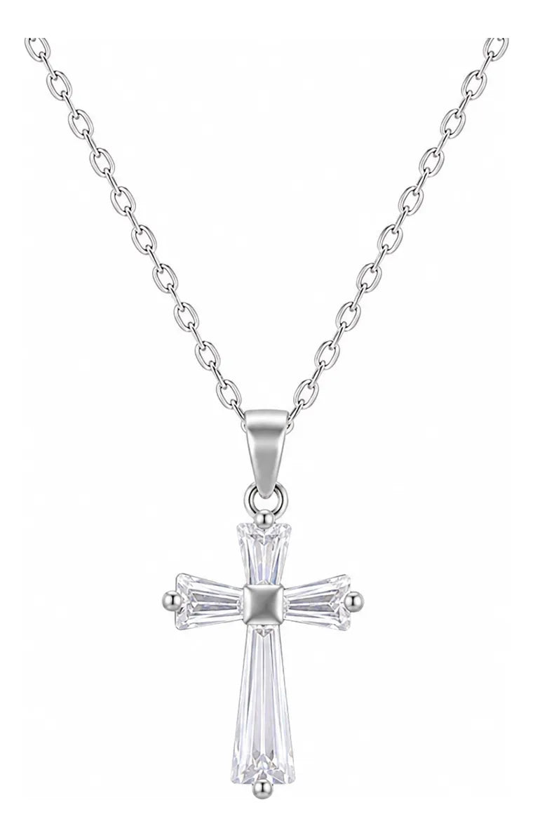 Collar Cruz Baguette con Circonias de Acero Inoxidable