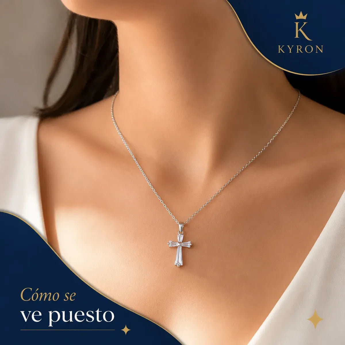 Collar Cruz Baguette con Circonias de Acero Inoxidable