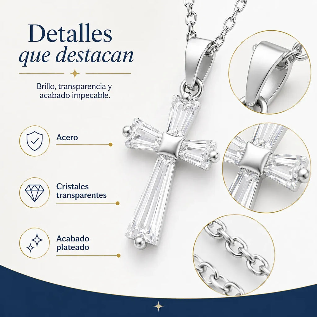 Collar Cruz Baguette con Circonias de Acero Inoxidable