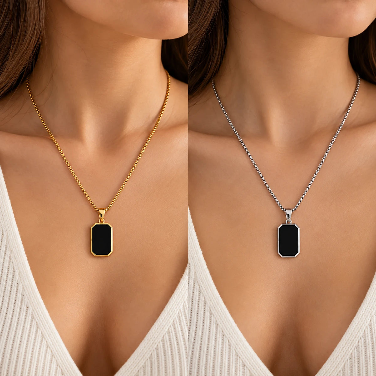 Collar Dije Placa Negra Minimalista de Acero Inoxidable