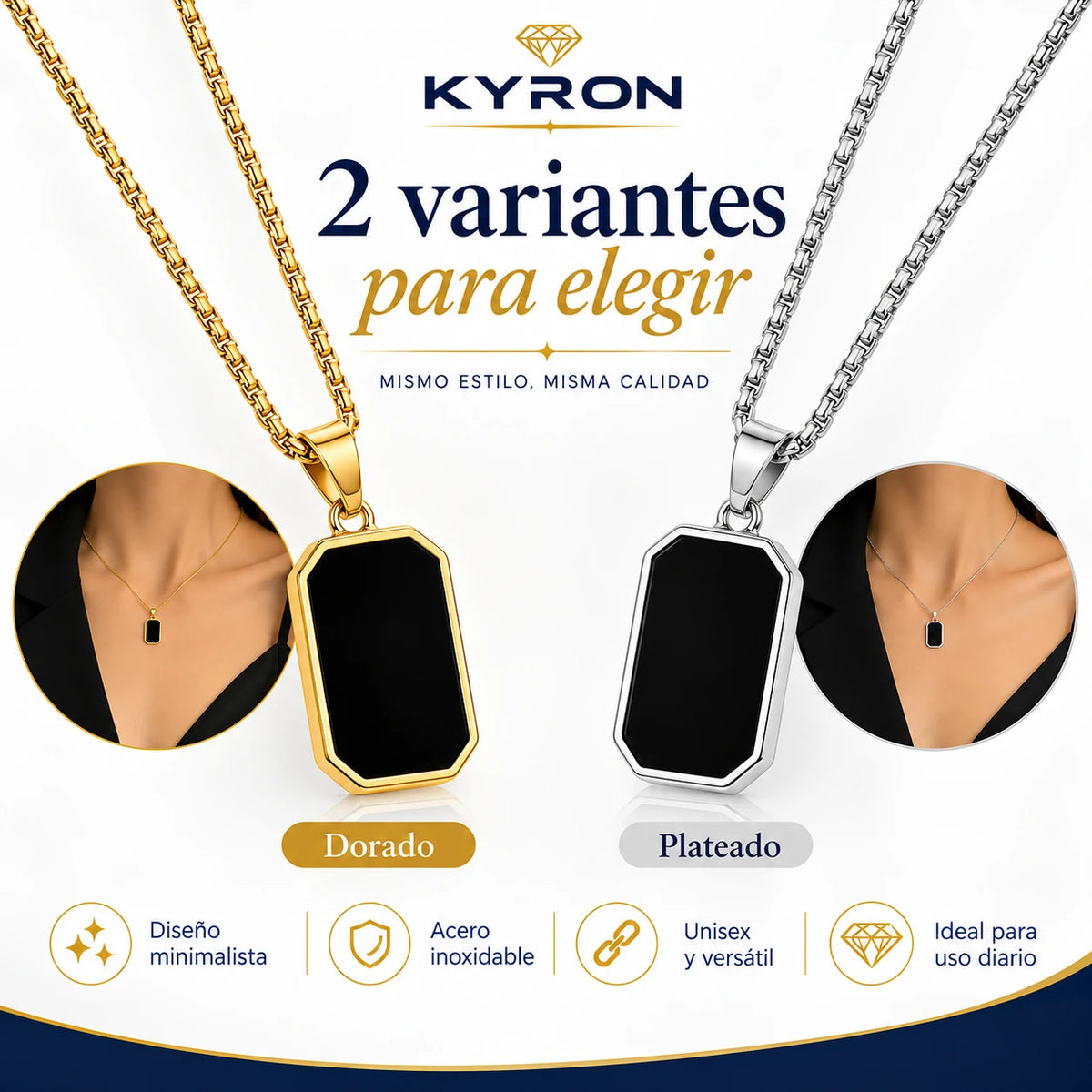 Collar Dije Placa Negra Minimalista de Acero Inoxidable
