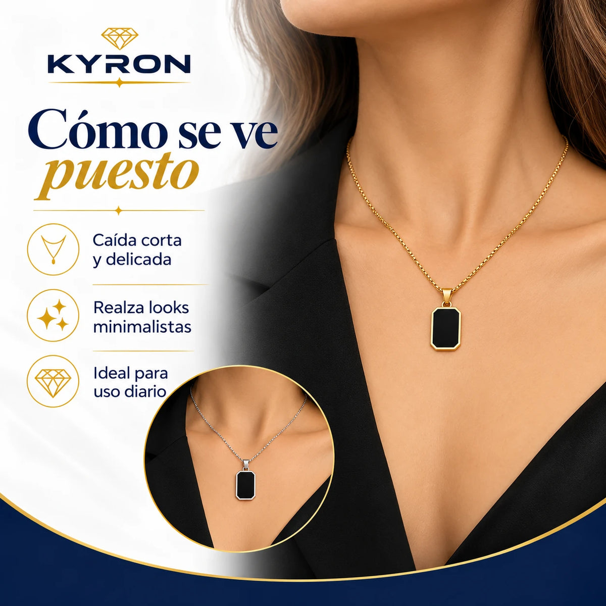 Collar Dije Placa Negra Minimalista de Acero Inoxidable