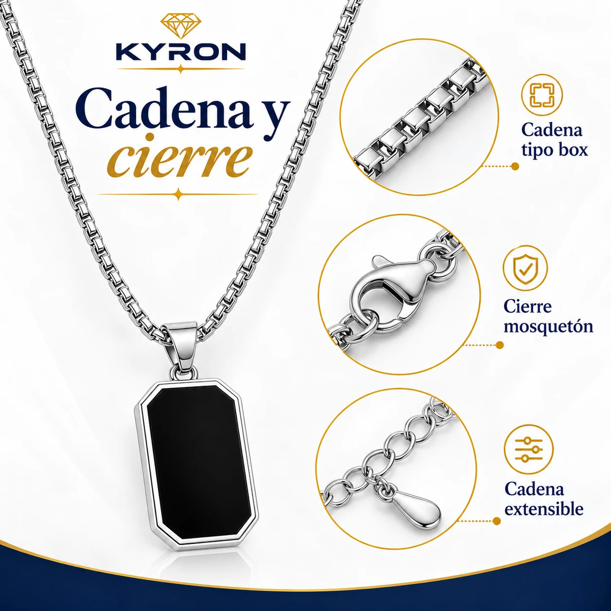 Collar Dije Placa Negra Minimalista de Acero Inoxidable