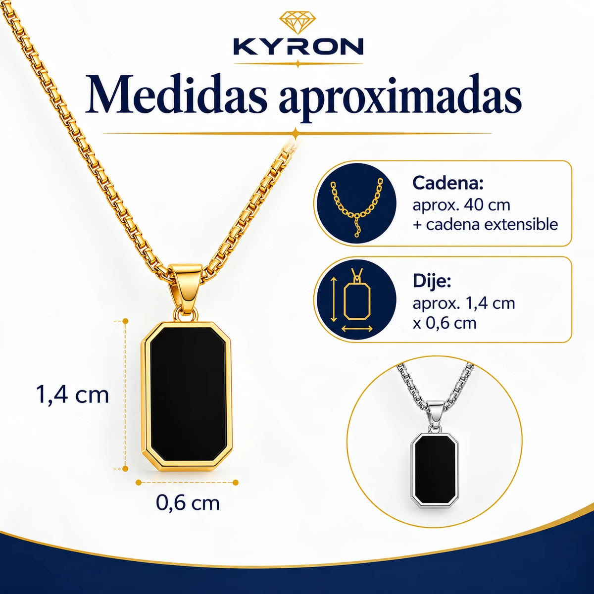 Collar Dije Placa Negra Minimalista de Acero Inoxidable