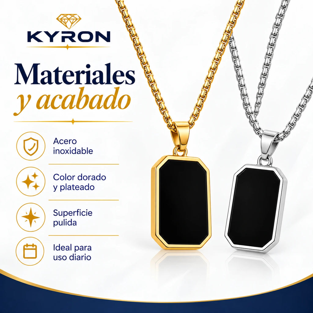 Collar Dije Placa Negra Minimalista de Acero Inoxidable