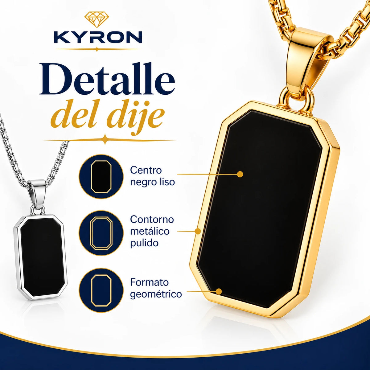 Collar Dije Placa Negra Minimalista de Acero Inoxidable