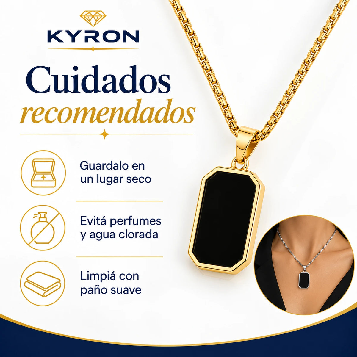 Collar Dije Placa Negra Minimalista de Acero Inoxidable