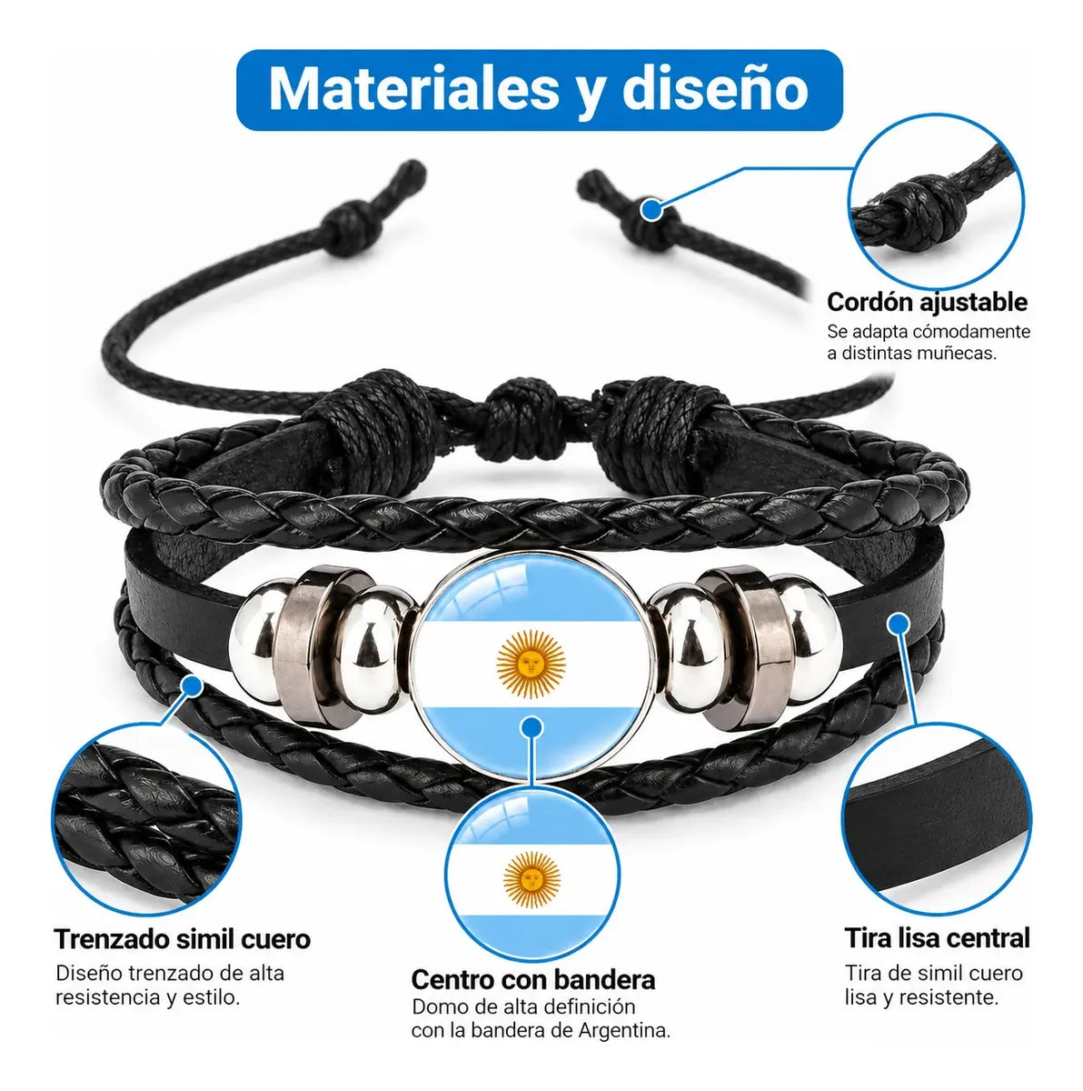 Pulsera Argentina Bandera Ajustable