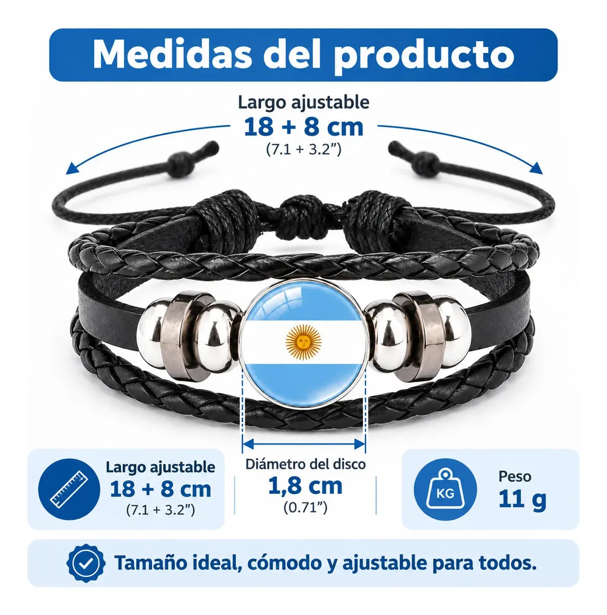 Pulsera Argentina Bandera Ajustable