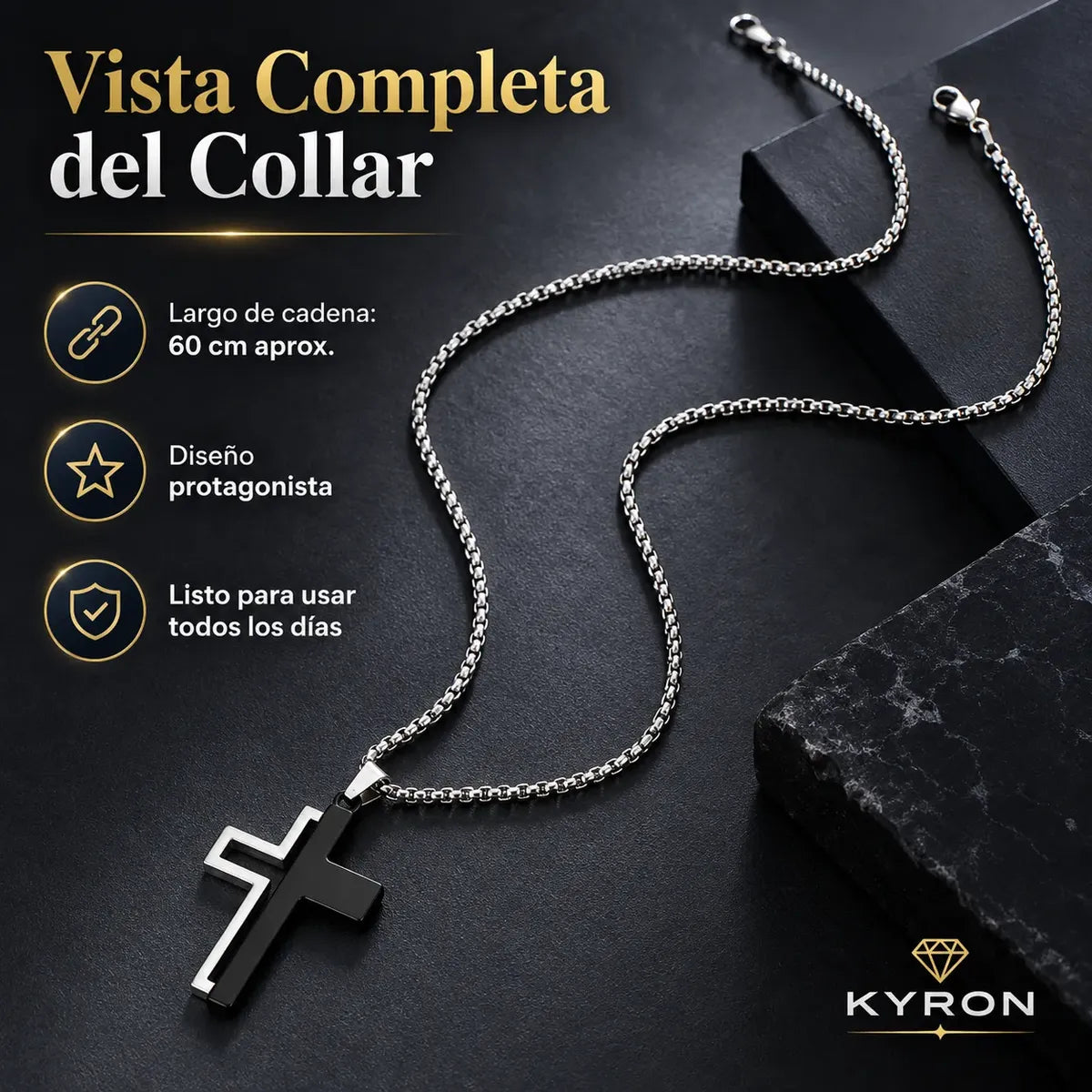 Collar Cruz Doble Bicolor de Acero Inoxidable Cadena Gruesa