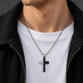 Collar Cruz Doble Bicolor de Acero Inoxidable Cadena Gruesa