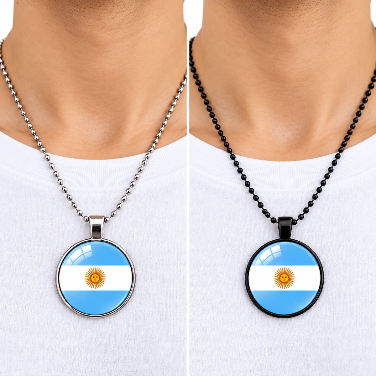Collar Bandera Argentina Dije Redondo Cadena Bolita 60 cm
