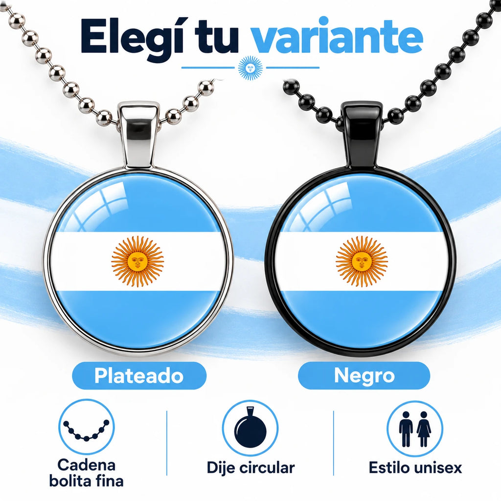 Collar Bandera Argentina Dije Redondo Cadena Bolita 60 cm