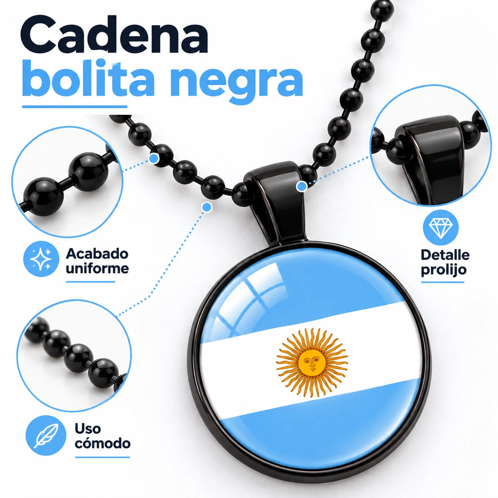 Collar Bandera Argentina Dije Redondo Cadena Bolita 60 cm