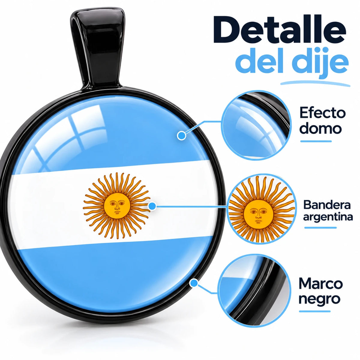 Collar Bandera Argentina Dije Redondo Cadena Bolita 60 cm