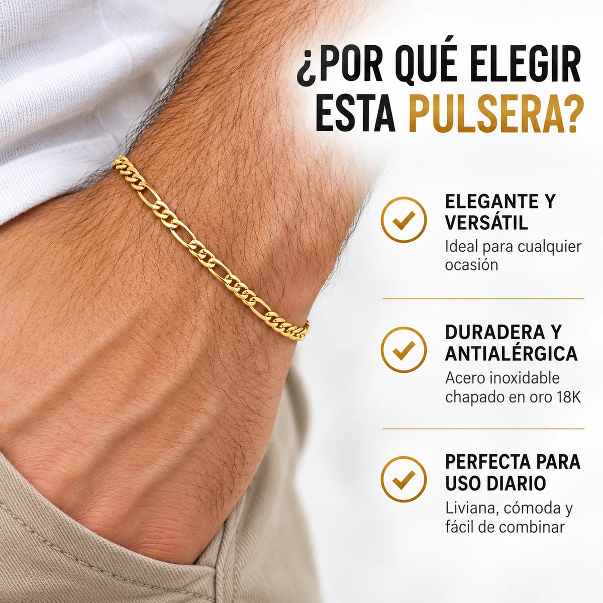 Pulsera Fígaro Dorada de Acero Inoxidable 1,4 mm 20 cm