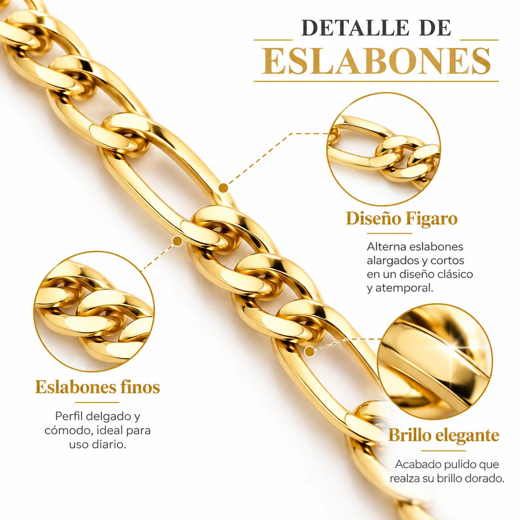 Pulsera Fígaro Dorada de Acero Inoxidable 1,4 mm 20 cm
