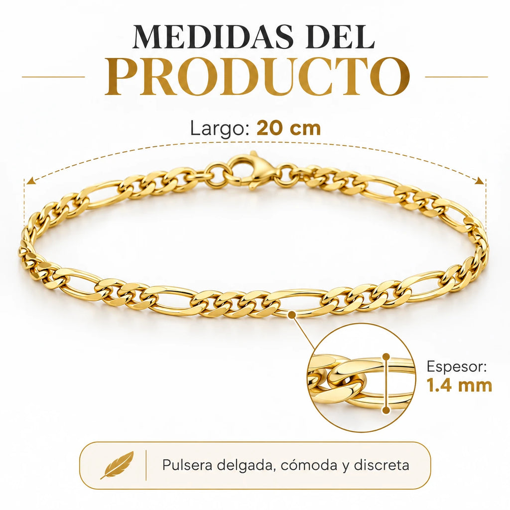 Pulsera Fígaro Dorada de Acero Inoxidable 1,4 mm 20 cm