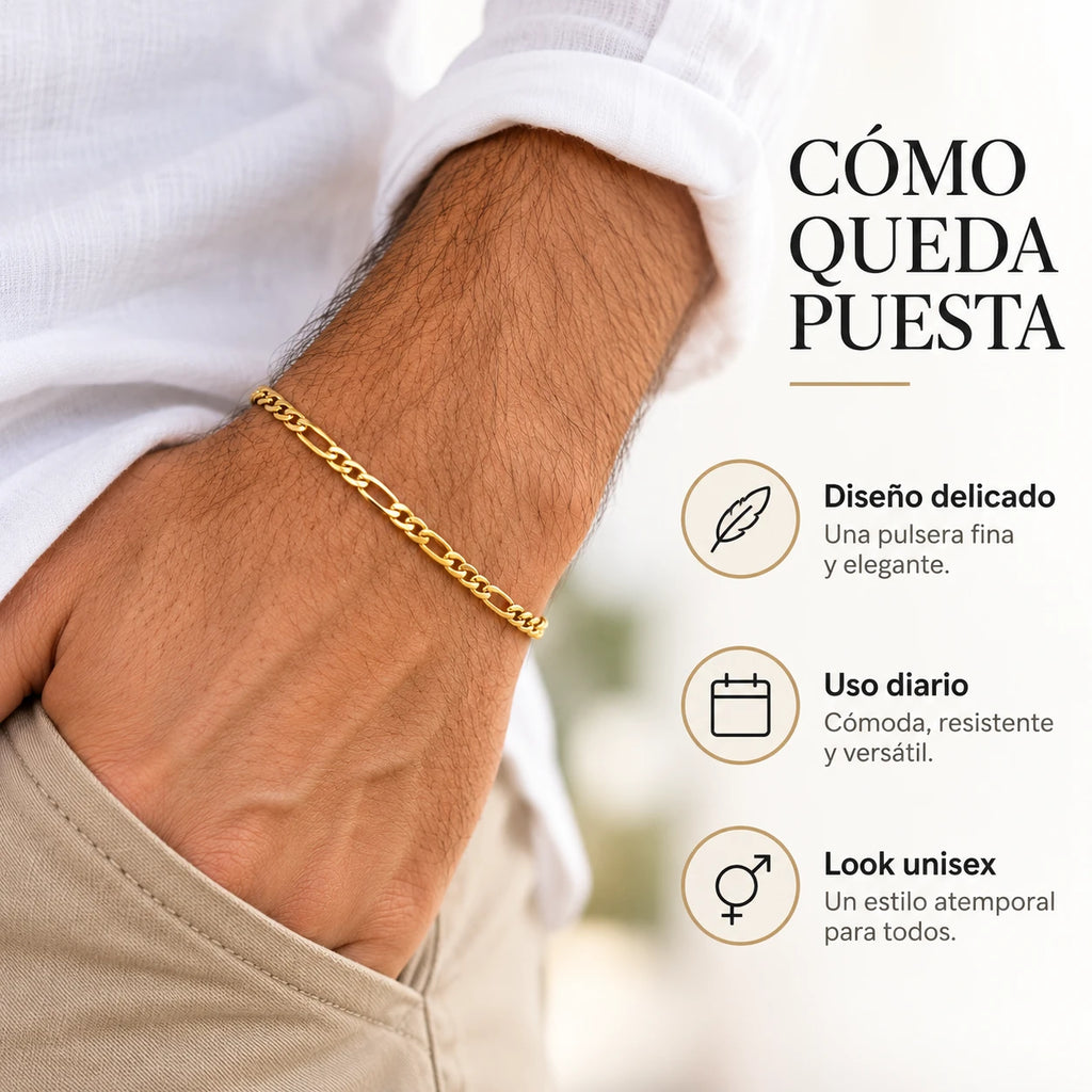 Pulsera Fígaro Dorada de Acero Inoxidable 1,4 mm 20 cm