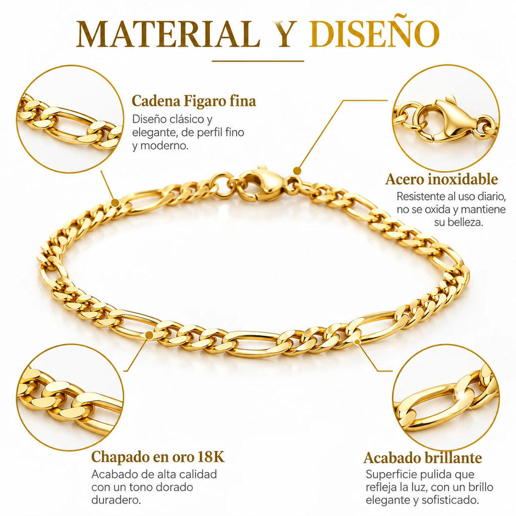 Pulsera Fígaro Dorada de Acero Inoxidable 1,4 mm 20 cm