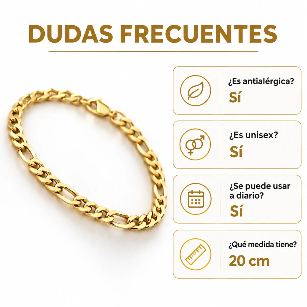 Pulsera Fígaro Dorada de Acero Inoxidable 1,4 mm 20 cm