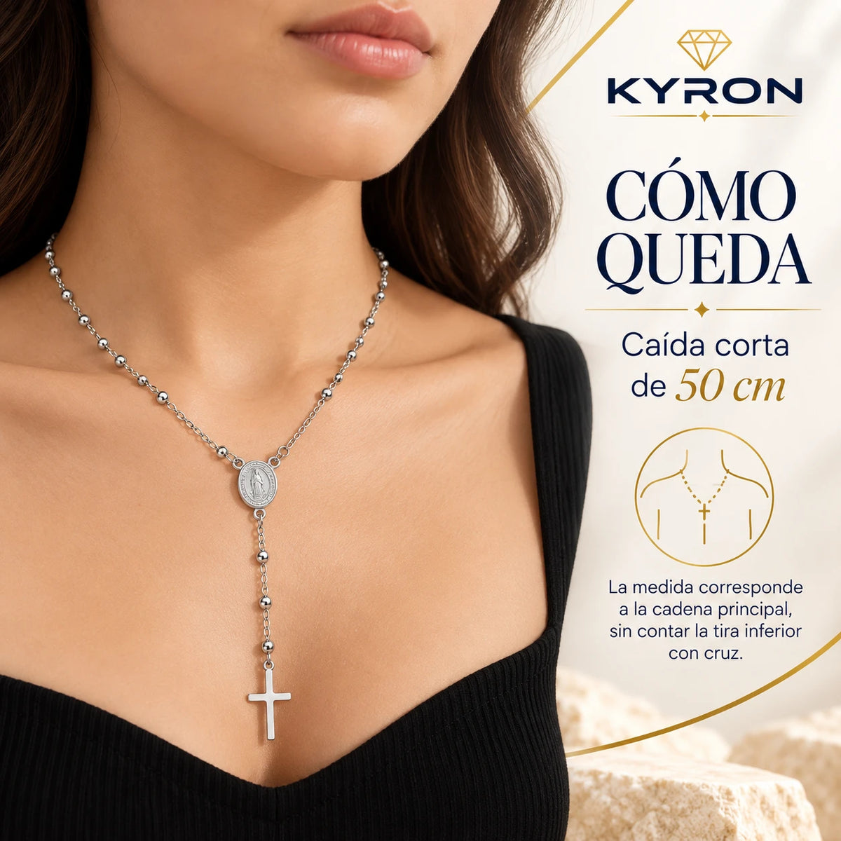 Collar Rosario con Cruz y Medalla de Acero Inoxidable