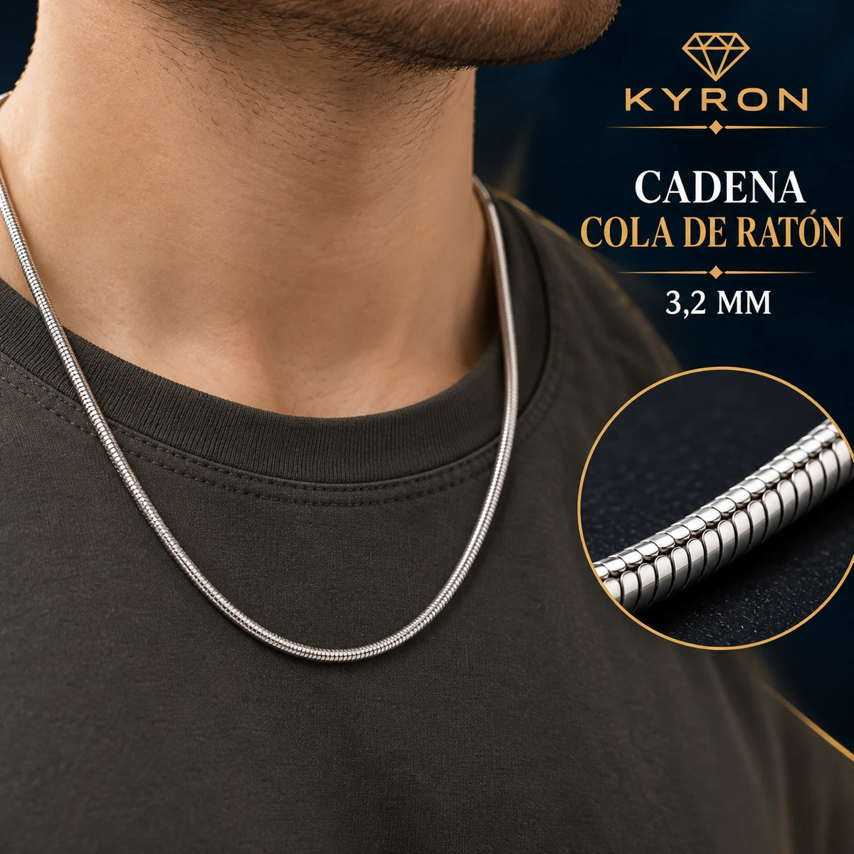 Cadena Cola de Ratón de Acero Inoxidable 3,2 mm 60 cm