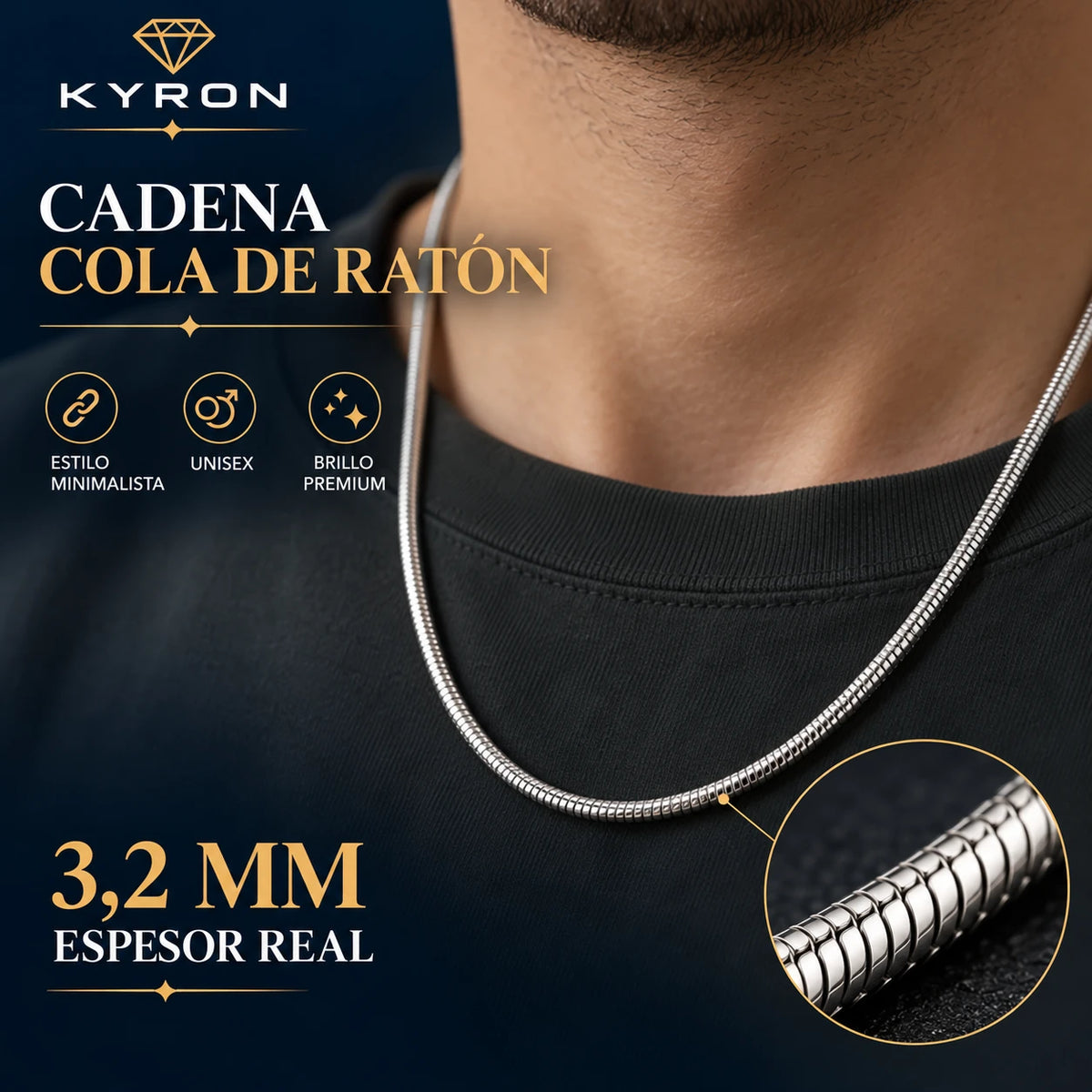 Cadena Cola de Ratón de Acero Inoxidable 3,2 mm 60 cm