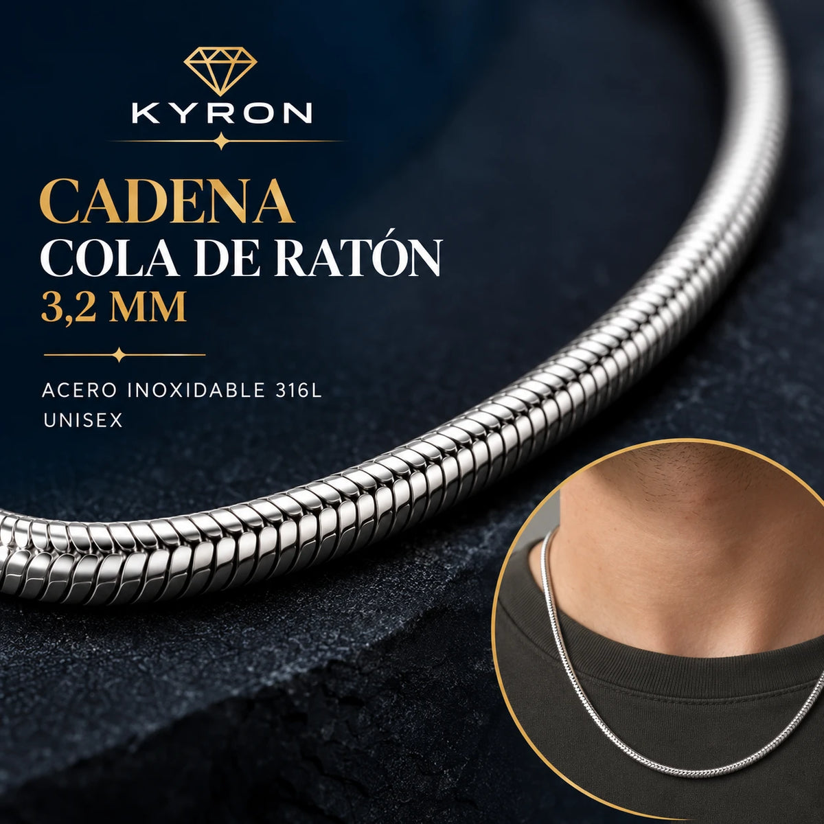 Cadena Cola de Ratón de Acero Inoxidable 3,2 mm 60 cm