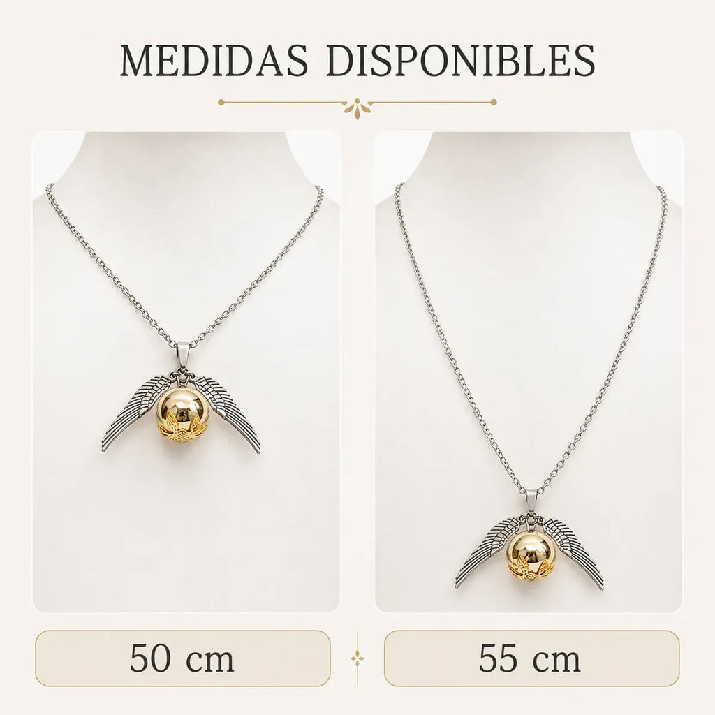 Collar Dije Alado Esfera Dorada de Acero Inoxidable