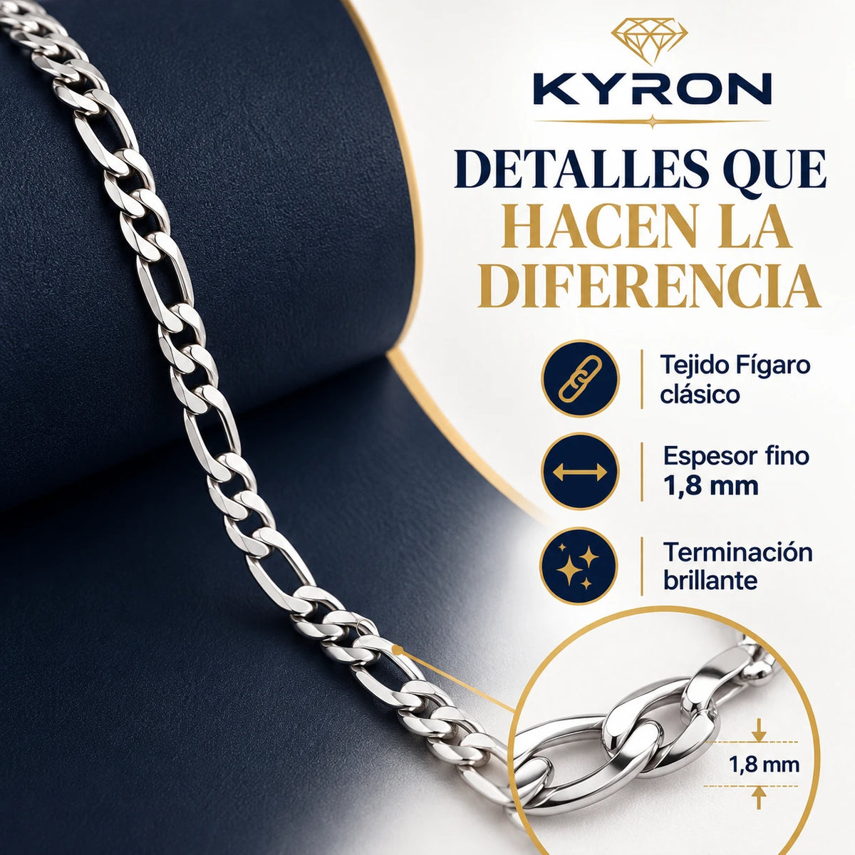 Cadena Fígaro de Acero Inoxidable 1,8 mm 55 cm